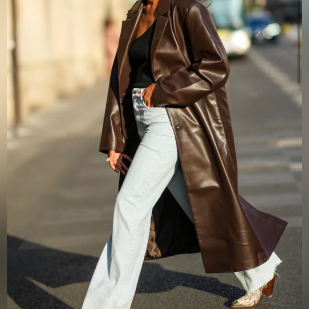 Brown Soft Lined Leather 90s Trench